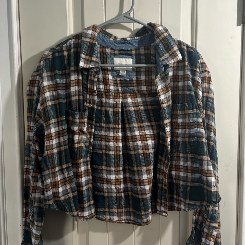 Green and Brown Plaid Flannel Shirt